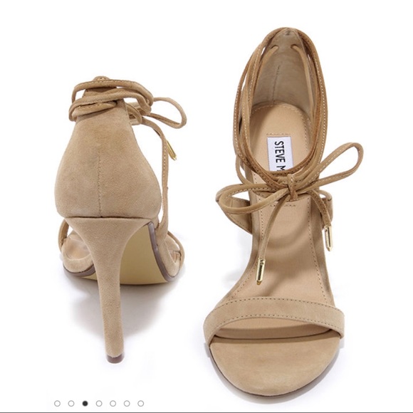 BNWOB Steve Madden Presidnt Sand Suede Leg Wrap Heels, Size 5.5 - Picture 3 of 12